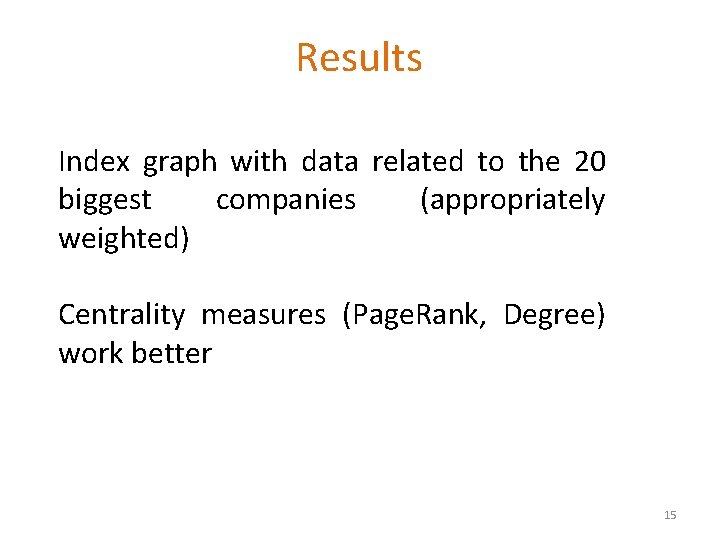 Results Index graph with data related to the 20 biggest companies (appropriately weighted) Centrality