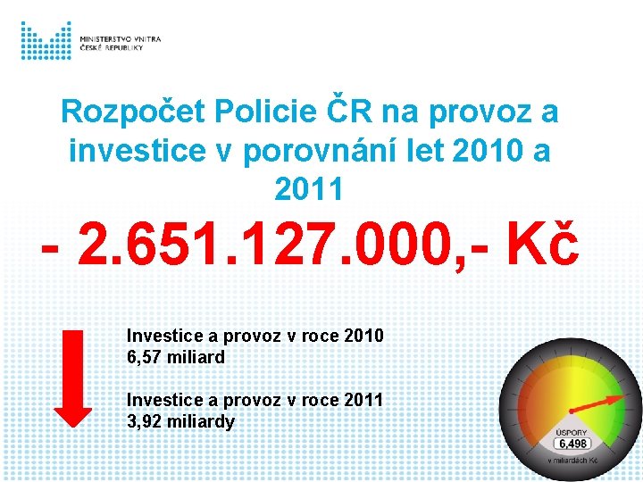 Rozpočet Policie ČR na provoz a investice v porovnání let 2010 a 2011 -