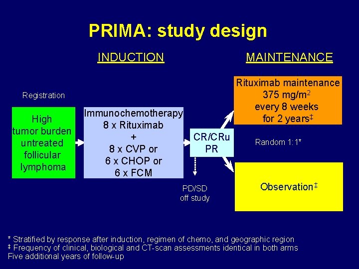 PRIMA: study design INDUCTION MAINTENANCE Rituximab maintenance 375 mg/m 2 every 8 weeks for