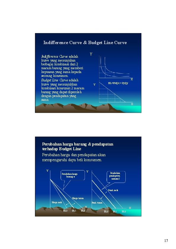 Indifference Curve & Budget Line Curve Y Indifference Curve adalah kurve yang menunjukan berbagai