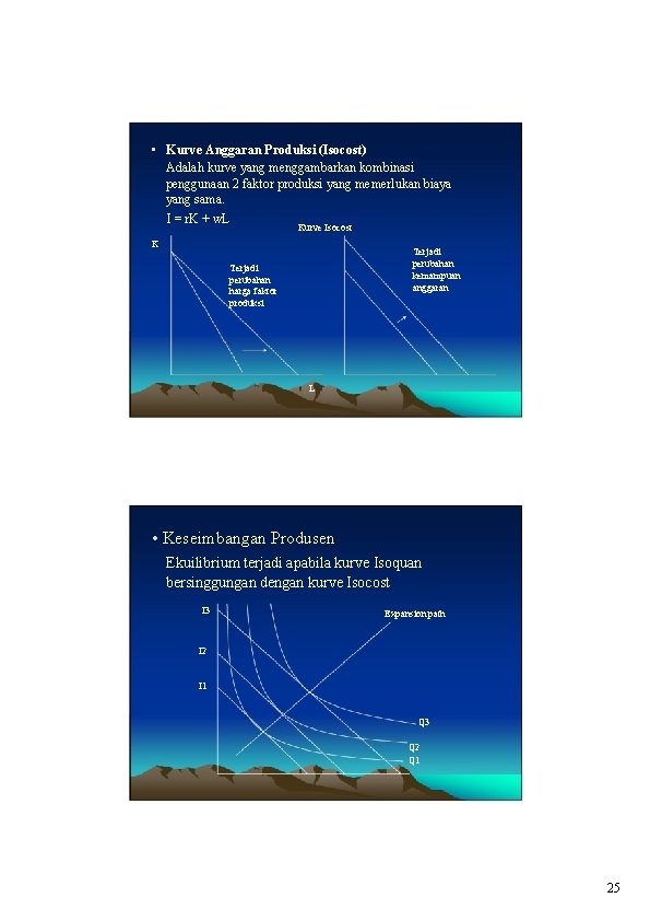  • Kurve Anggaran Produksi (Isocost) Adalah kurve yang menggambarkan kombinasi penggunaan 2 faktor
