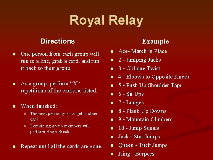 Message Relay Game Direction Royal Relay Directions n One person from each