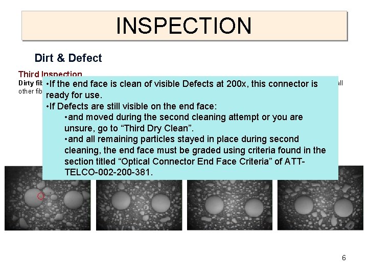 INSPECTION Dirt & Defect Third Inspection Dirty fiber Clean has completed. Fiber of Frame