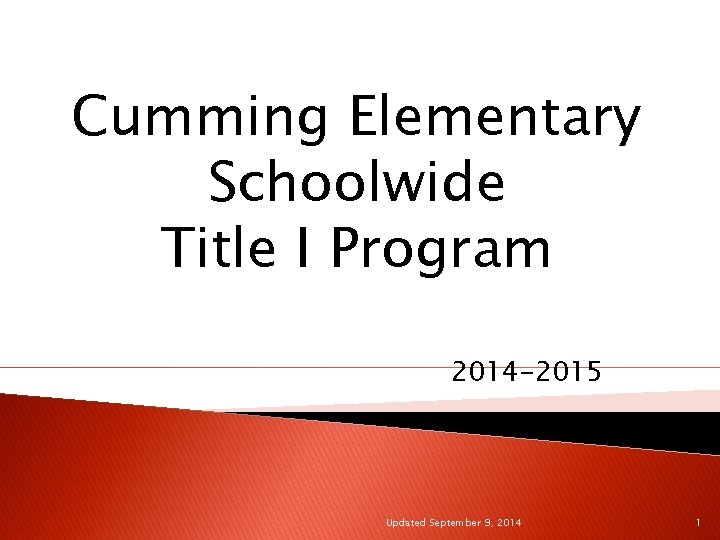 Cumming Elementary Schoolwide Title I Program 2014 -2015 Updated September 9, 2014 1 