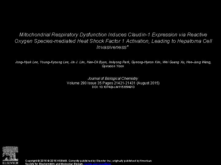 Mitochondrial Respiratory Dysfunction Induces Claudin-1 Expression via Reactive Oxygen Species-mediated Heat Shock Factor 1