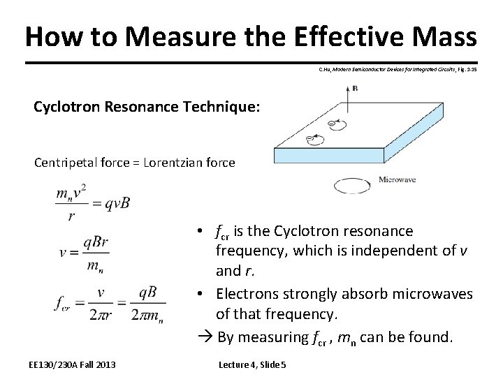 How to Measure the Effective Mass C. Hu, Modern Semiconductor Devices for Integrated Circuits,