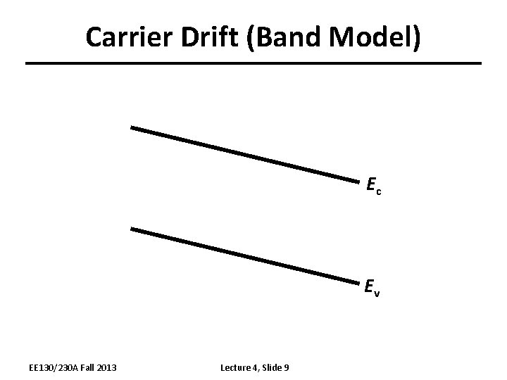 Carrier Drift (Band Model) Ec Ev EE 130/230 A Fall 2013 Lecture 4, Slide