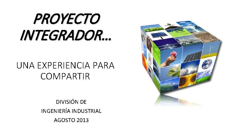 PROYECTO INTEGRADOR… UNA EXPERIENCIA PARA COMPARTIR DIVISIÓN DE INGENIERÍA INDUSTRIAL AGOSTO 2013 