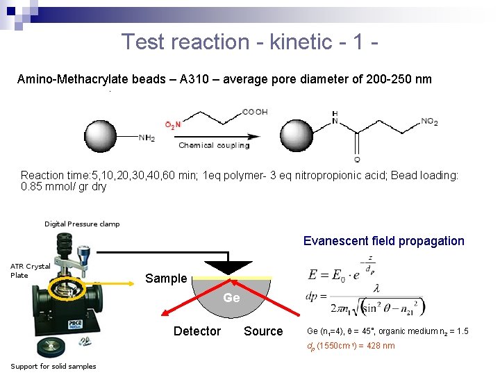 Test reaction - kinetic - 1 Amino-Methacrylate beads – A 310 – average pore