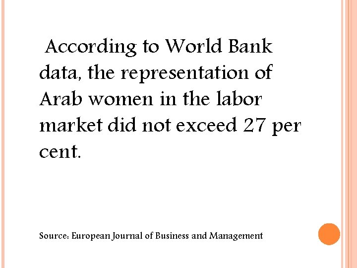 According to World Bank data, the representation of Arab women in the labor market