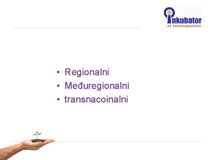  • Regionalni • Međuregionalni • transnacoinalni 