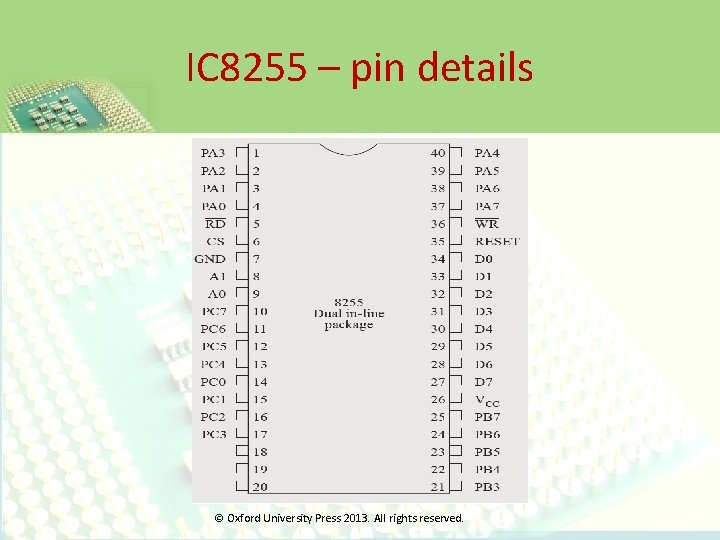 IC 8255 – pin details © Oxford University Press 2013. All rights reserved. 