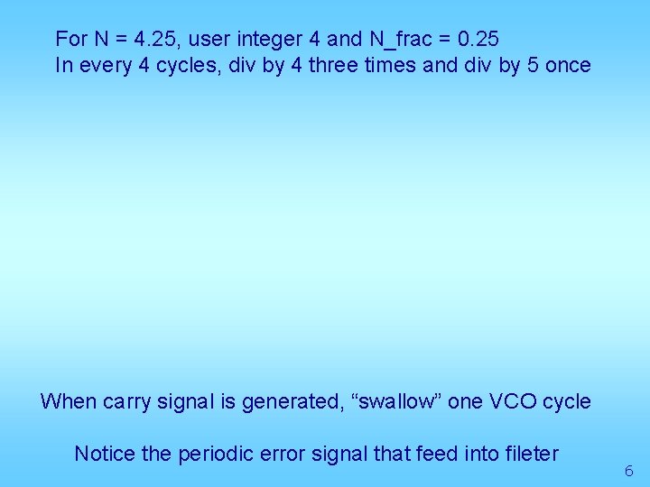 For N = 4. 25, user integer 4 and N_frac = 0. 25 In