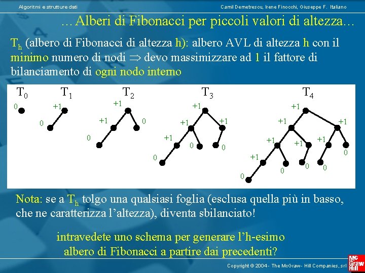 Algoritmi e strutture dati Camil Demetrescu, Irene Finocchi, Giuseppe F. Italiano …Alberi di Fibonacci