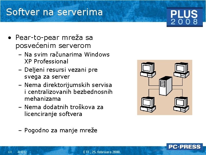 Softver na serverima • Pear-to-pear mreža sa posvećenim serverom – Na svim računarima Windows