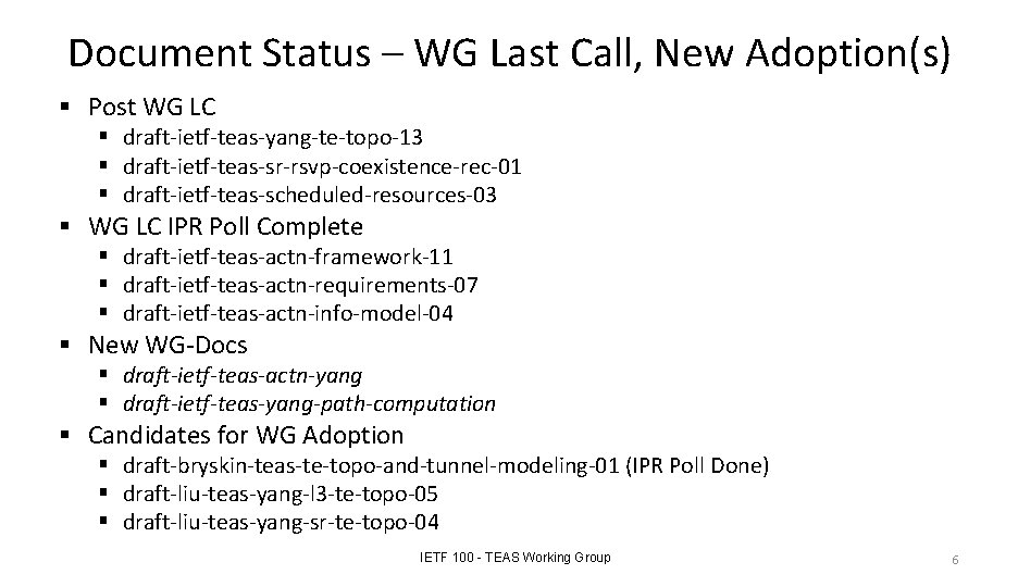 Document Status – WG Last Call, New Adoption(s) § Post WG LC § draft-ietf-teas-yang-te-topo-13