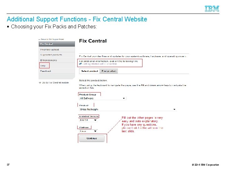 Additional Support Functions - Fix Central Website § Choosing your Fix Packs and Patches: