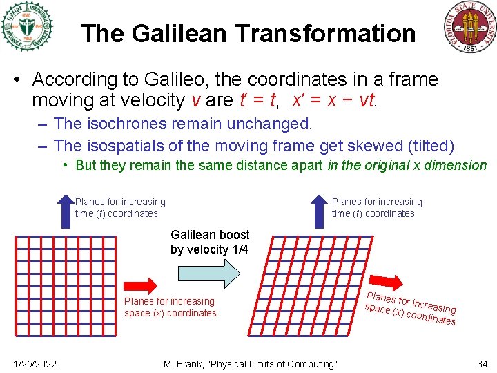 The Galilean Transformation • According to Galileo, the coordinates in a frame moving at
