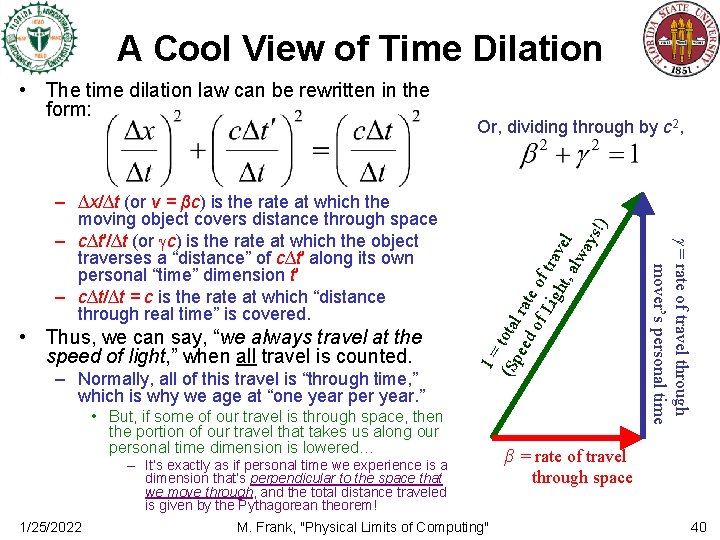 A Cool View of Time Dilation • Thus, we can say, “we always travel