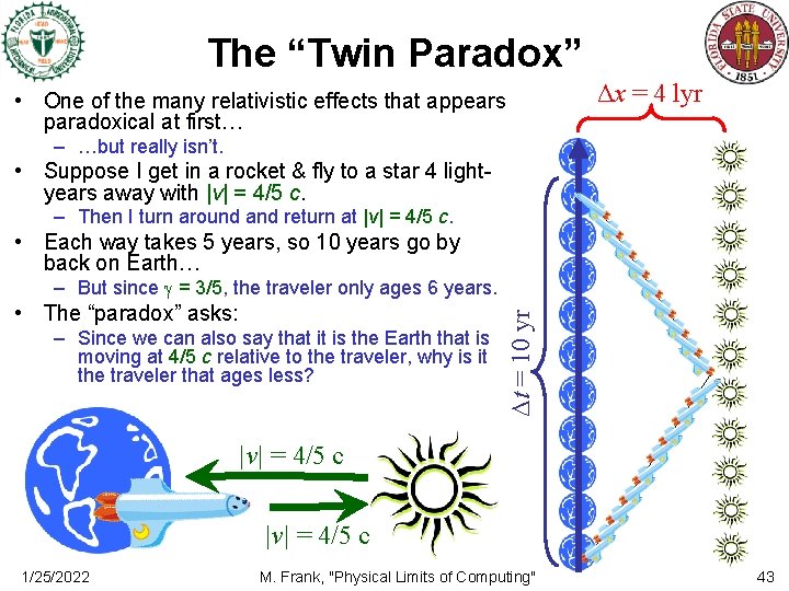 The “Twin Paradox” • One of the many relativistic effects that appears paradoxical at