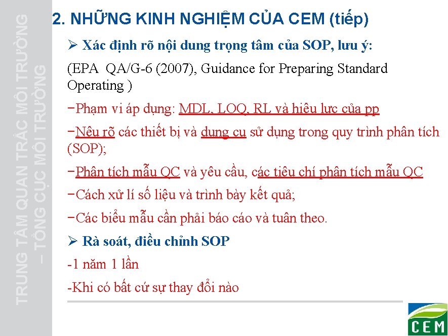 TRUNG T M QUAN TRẮC MÔI TRƯỜNG – TỔNG CỤC MÔI TRƯỜNG 2. NHỮNG