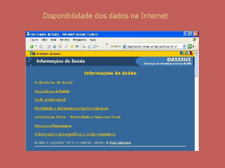 Disponibilidade dos dados na Internet 