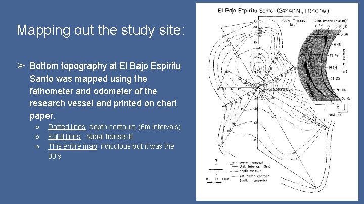 Mapping out the study site: ➢ Bottom topography at El Bajo Espiritu Santo was