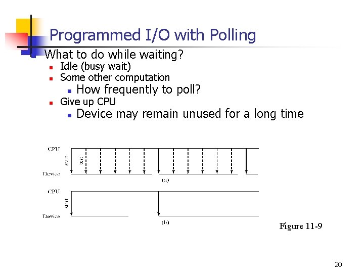 Programmed I/O with Polling n What to do while waiting? n n n Idle