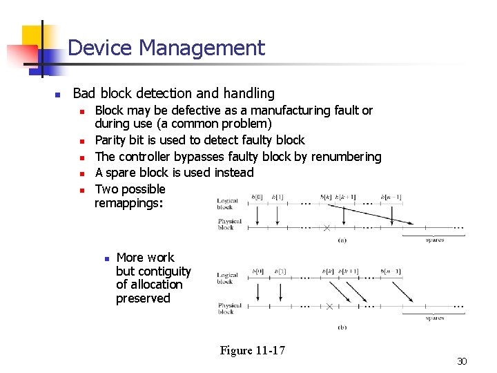 Device Management n Bad block detection and handling n n n Block may be