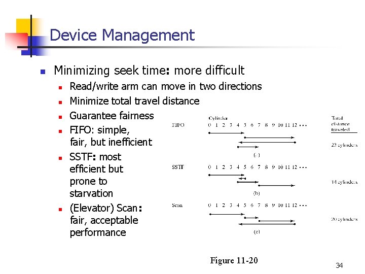 Device Management n Minimizing seek time: more difficult n n n Read/write arm can