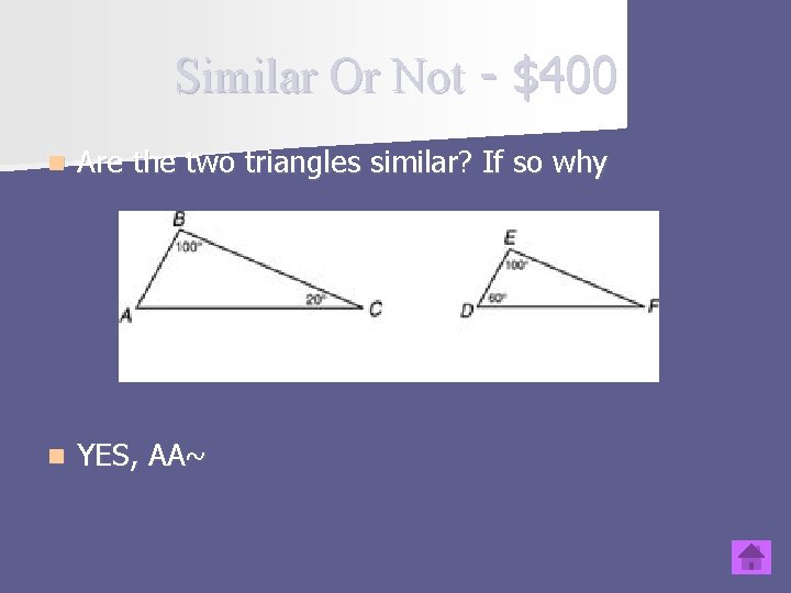 Similar Or Not - $400 n Are the two triangles similar? If so why
