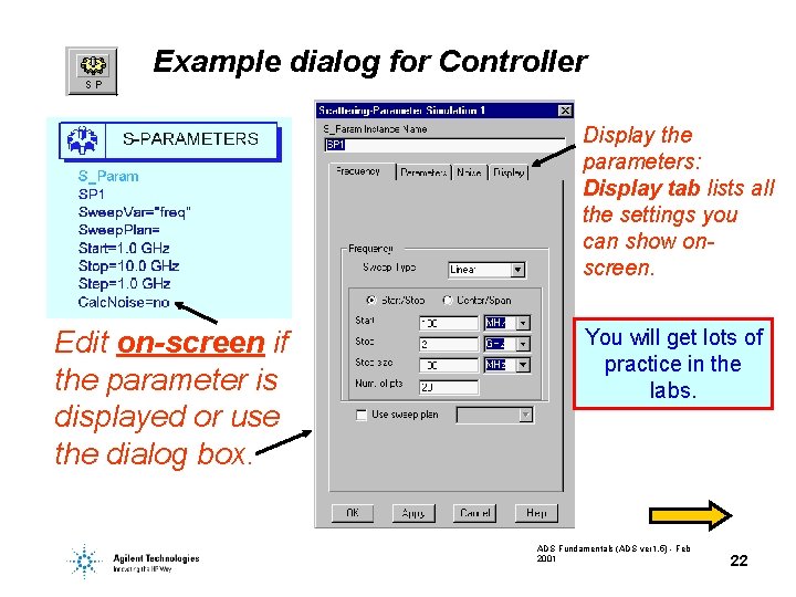 Example dialog for Controller Display the parameters: Display tab lists all the settings you