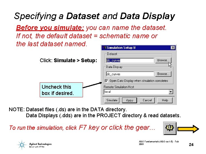 Specifying a Dataset and Data Display Before you simulate: you can name the dataset.