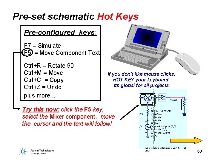 Pre-set schematic Hot Keys Pre-configured keys: F 7 = Simulate F 5 = Move