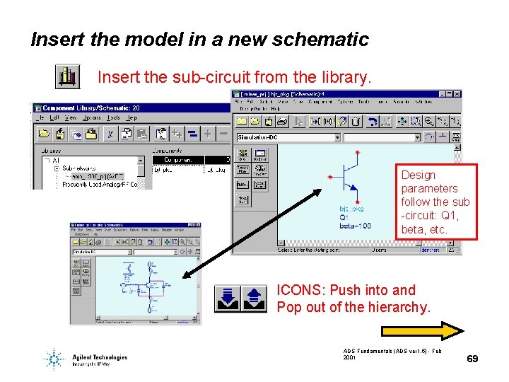 Insert the model in a new schematic Insert the sub-circuit from the library. Design