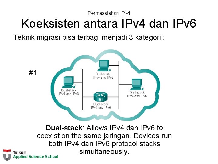 Permasalahan IPv 4 Koeksisten antara IPv 4 dan IPv 6 Teknik migrasi bisa terbagi