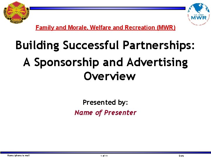 Family and Morale, Welfare and Recreation (MWR) Building Successful Partnerships: A Sponsorship and Advertising