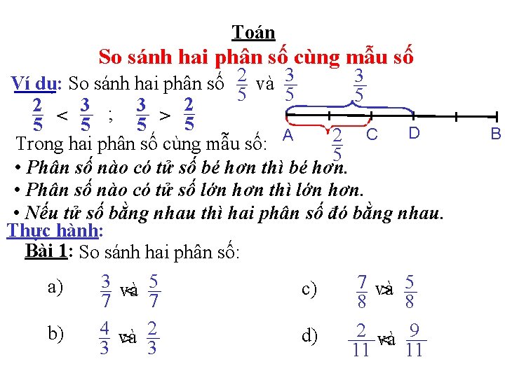 Toán So sánh hai phân số cùng mẫu số 3 Ví dụ: So sánh