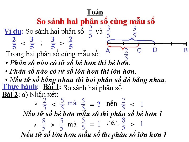 Toán So sánh hai phân số cùng mẫu số 3 Ví dụ: So sánh