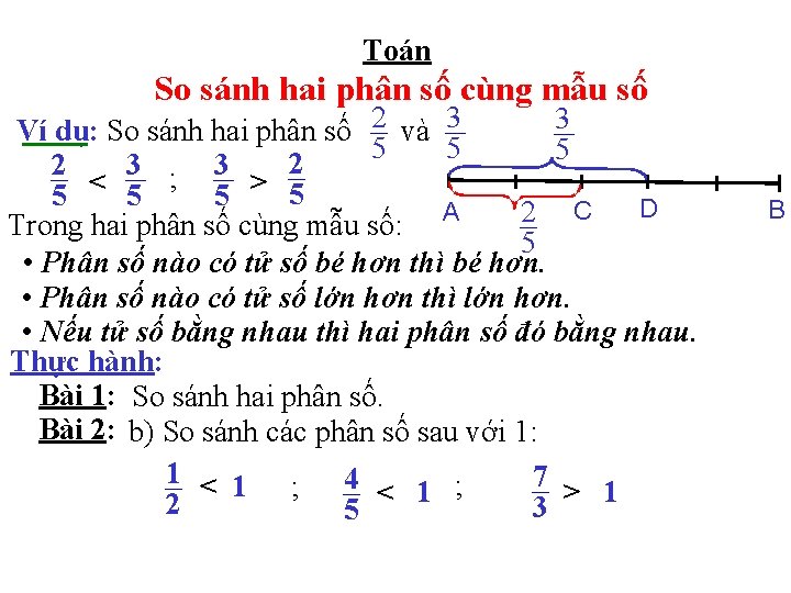 Toán So sánh hai phân số cùng mẫu số 3 Ví dụ: So sánh