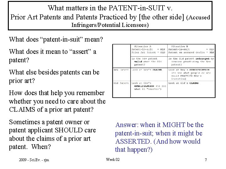 What matters in the PATENT-in-SUIT v. Prior Art Patents and Patents Practiced by [the