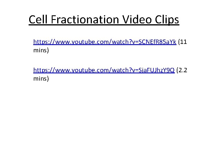 Cell Fractionation Video Clips https: //www. youtube. com/watch? v=SCNEf. R 85 a. Yk (11