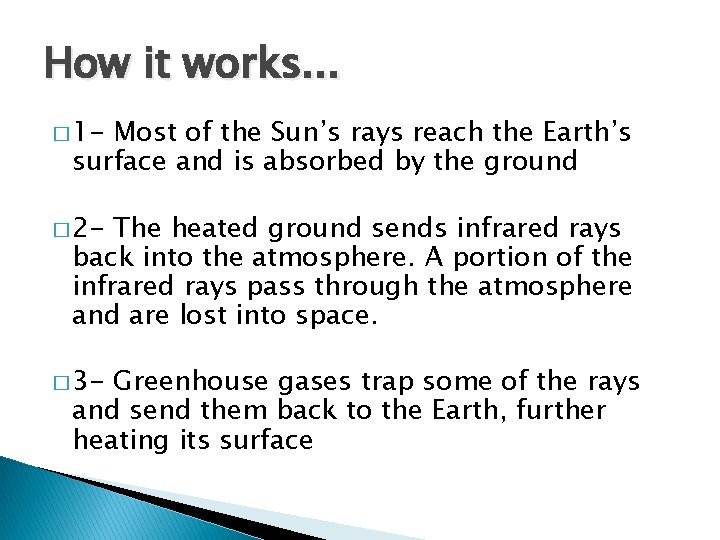 How it works. . . � 1 - Most of the Sun’s rays reach