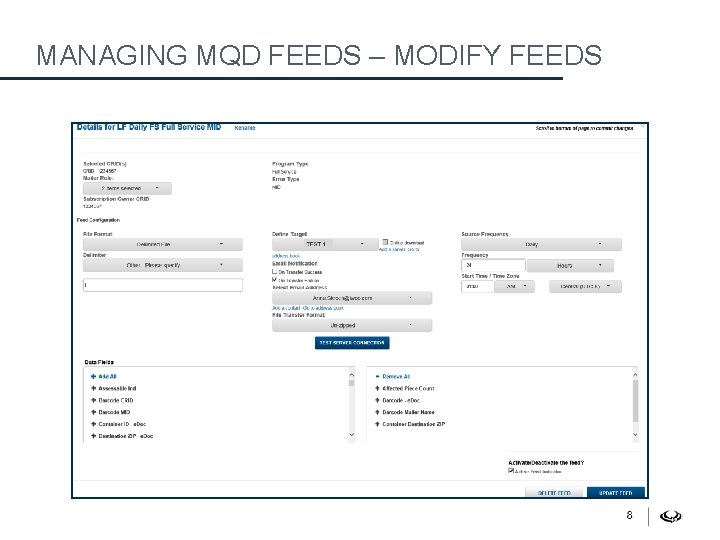 MANAGING MQD FEEDS – MODIFY FEEDS 8 