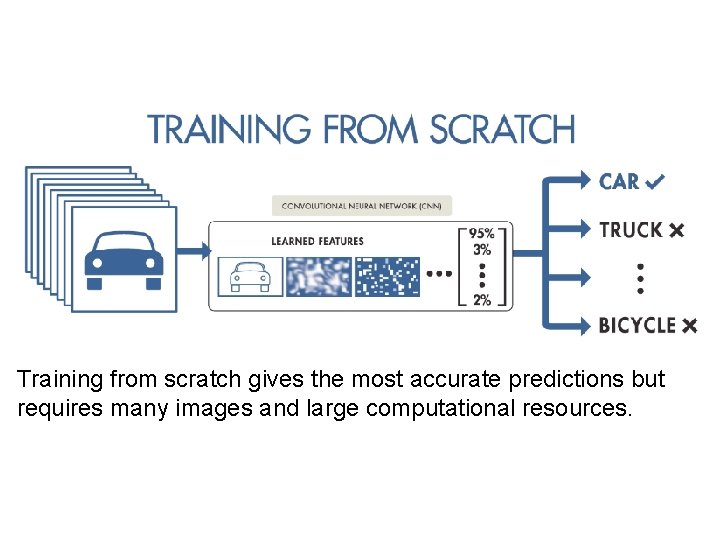 Training from scratch gives the most accurate predictions but requires many images and large