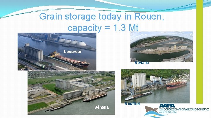 Grain storage today in Rouen, capacity = 1. 3 Mt Lecureur Sénalia Soufflet 