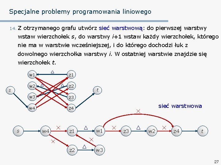 Specjalne problemy programowania liniowego 14. Z otrzymanego grafu utwórz sieć warstwową: do pierwszej warstwy