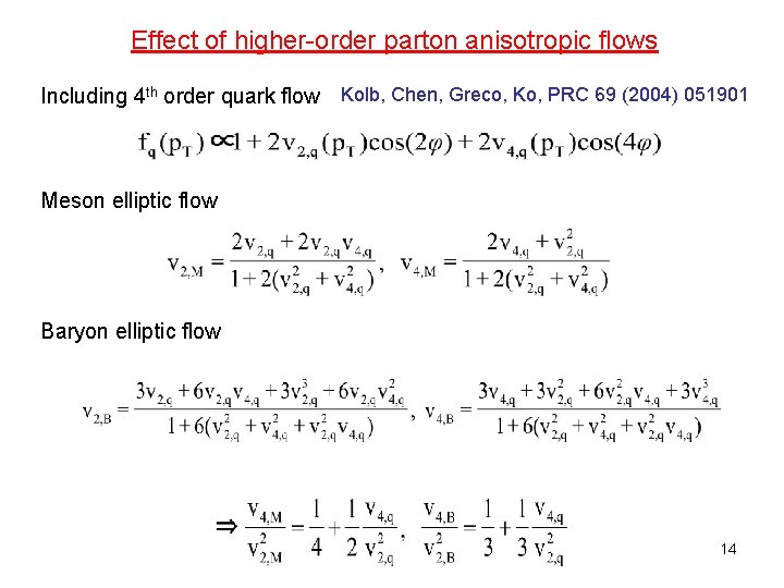 Effect of higher-order parton anisotropic flows Including 4 th order quark flow Kolb, Chen,