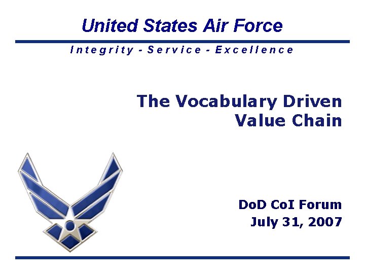 United States Air Force Integrity - Service - Excellence The Vocabulary Driven Value Chain United States Air Force Integrity - Service - Excellence The Vocabulary Driven Value Chain