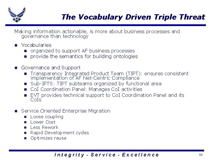 The Vocabulary Driven Triple Threat Making information actionable, is more about business processes and